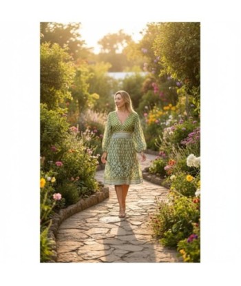 Isla Bonita By SIGRIS Vestido Corto de Verano 100% Algodón con Estampado Verde