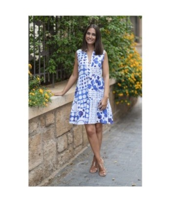 Isla Bonita By SIGRIS Vestido Corto de Algodón con Diseño Azul