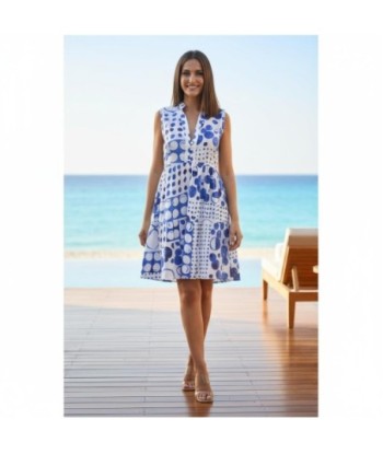 Isla Bonita By SIGRIS Vestido Corto de Algodón con Diseño Azul