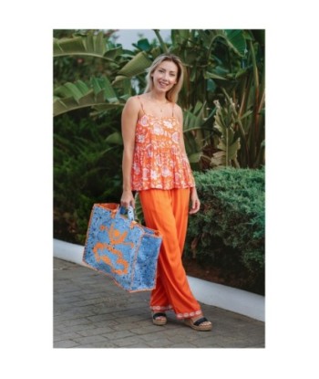 Isla Bonita By SIGRIS Blusa de Algodón con Estampado Floral en Color Naranja