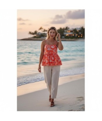 Isla Bonita By SIGRIS Blusa de Algodón con Estampado Floral en Color Naranja