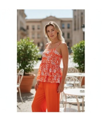 Isla Bonita By SIGRIS Blusa de Algodón con Estampado Floral en Color Naranja