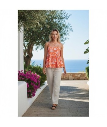 Isla Bonita By SIGRIS Blusa de Algodón con Estampado Floral en Color Naranja