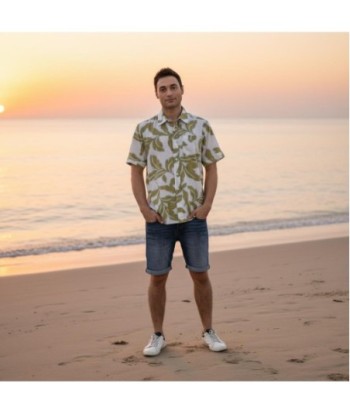 Isla Bonita By SIGRIS Camisa de Hombre de Algodón con Estampado de Hoja