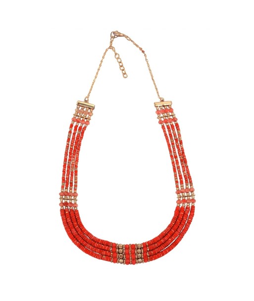 Isla Bonita By SIGRIS Collar de Algodón Rojo con Detalles Dorados