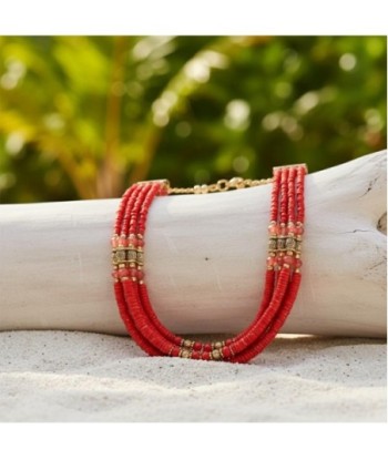 Isla Bonita By SIGRIS Collar de Algodón Rojo con Detalles Dorados
