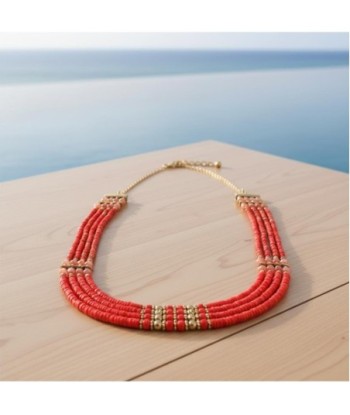 Isla Bonita By SIGRIS Collar de Algodón Rojo con Detalles Dorados