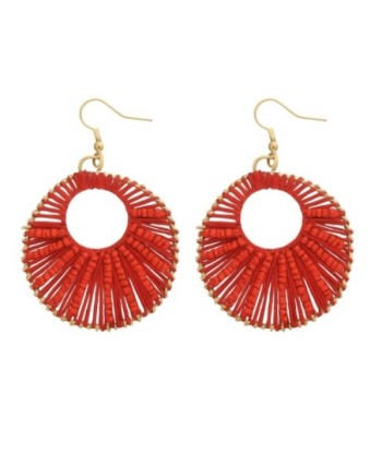 Isla Bonita By SIGRIS Par Pendientes de Algodón Rojo con Detalles Dorados