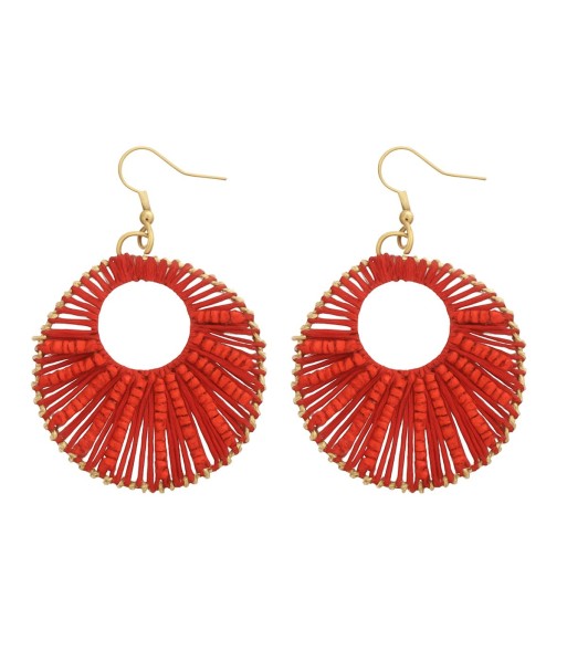 Isla Bonita By SIGRIS Par Pendientes de Algodón Rojo con Detalles Dorados