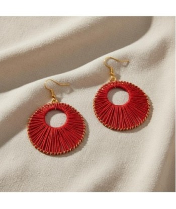 Isla Bonita By SIGRIS Par Pendientes de Algodón Rojo con Detalles Dorados