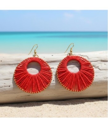 Isla Bonita By SIGRIS Par Pendientes de Algodón Rojo con Detalles Dorados