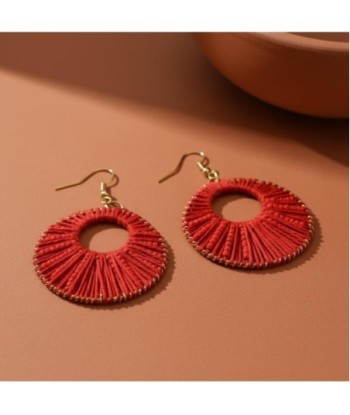Isla Bonita By SIGRIS Par Pendientes de Algodón Rojo con Detalles Dorados