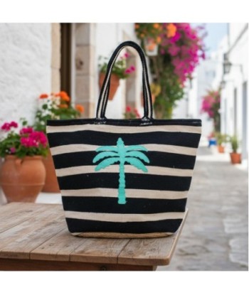 Isla Bonita By SIGRIS Bolso de Playa de Algodón y Yute con Diseño de Palma