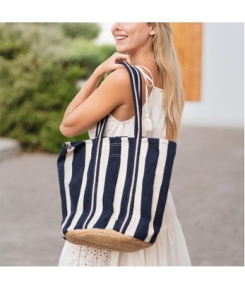 Isla Bonita By SIGRIS Bolso de Algodón y Yute con Rayas Navy