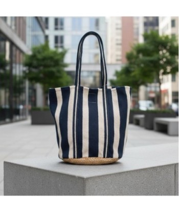 Isla Bonita By SIGRIS Bolso de Algodón y Yute con Rayas Navy