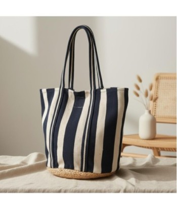 Isla Bonita By SIGRIS Bolso de Algodón y Yute con Rayas Navy