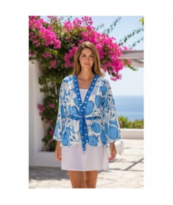 Isla Bonita By SIGRIS Chaqueta de Algodón con Diseño Floral Azul