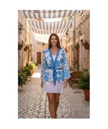 Isla Bonita By SIGRIS Chaqueta de Algodón con Diseño Floral Azul