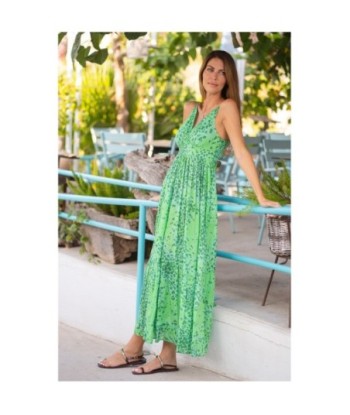 Isla Bonita By SIGRIS Vestido Largo de Algodón Verde con Estampado