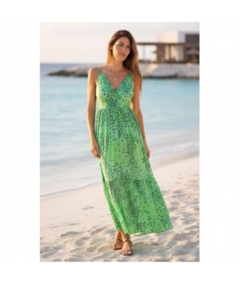 Isla Bonita By SIGRIS Vestido Largo de Algodón Verde con Estampado