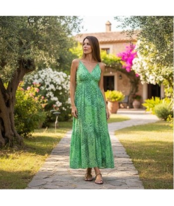 Isla Bonita By SIGRIS Vestido Largo de Algodón Verde con Estampado