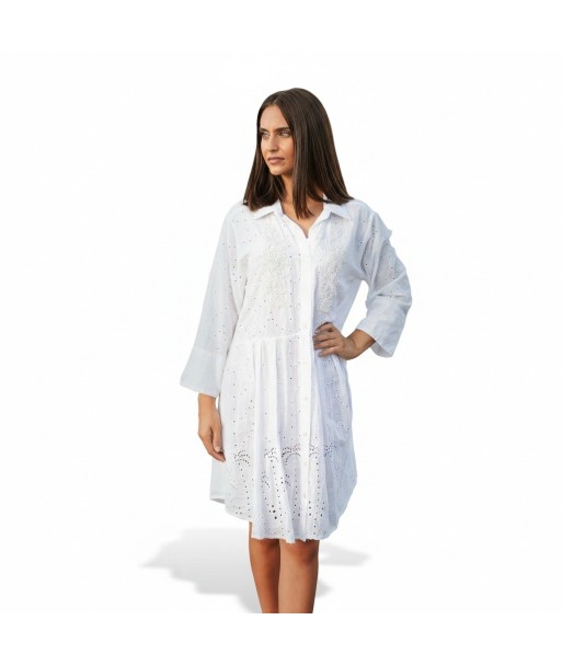 Isla Bonita By SIGRIS Vestido Camisero de Algodón 100% con Detalles Bordados