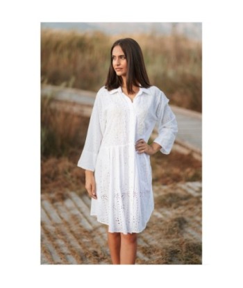 Isla Bonita By SIGRIS Vestido Camisero de Algodón 100% con Detalles Bordados