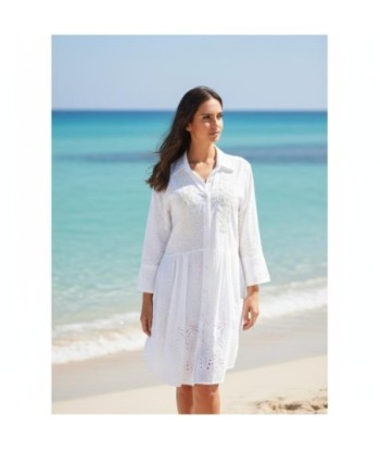 Isla Bonita By SIGRIS Vestido Camisero de Algodón 100% con Detalles Bordados