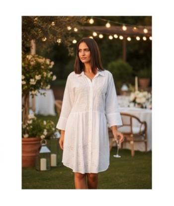Isla Bonita By SIGRIS Vestido Camisero de Algodón 100% con Detalles Bordados