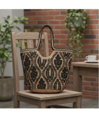 Isla Bonita By SIGRIS Bolso de Yute con Diseño Floral en Negro