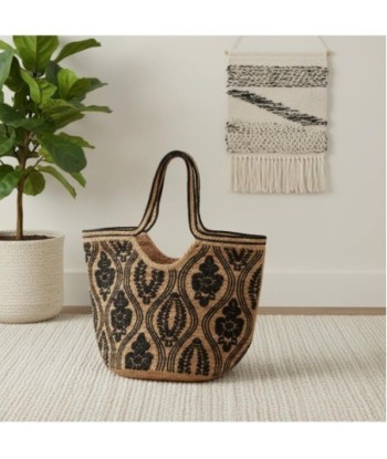Isla Bonita By SIGRIS Bolso de Yute con Diseño Floral en Negro