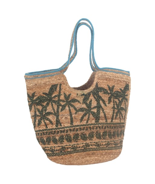 Isla Bonita By SIGRIS Bolso de Yute Estilo Tropical con Detalles en Azul
