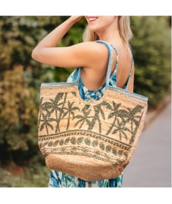 Isla Bonita By SIGRIS Bolso de Yute Estilo Tropical con Detalles en Azul