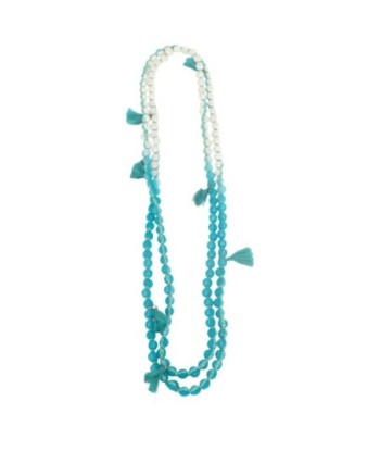 Isla Bonita By SIGRIS Collar de PVC y Algodón con Pompón en Tonos Aqua