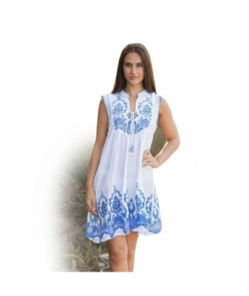 Isla Bonita By SIGRIS Vestido Corto 100% Algodón con Bordado Azulado