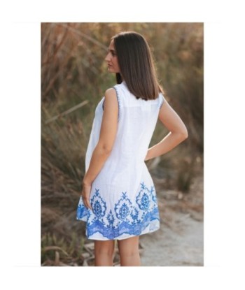 Isla Bonita By SIGRIS Vestido Corto 100% Algodón con Bordado Azulado