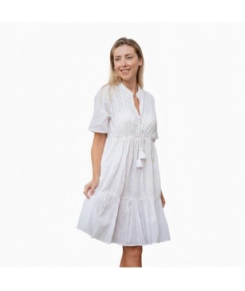 Isla Bonita By SIGRIS Vestido Corto de Algodón con Bordado en Blanco