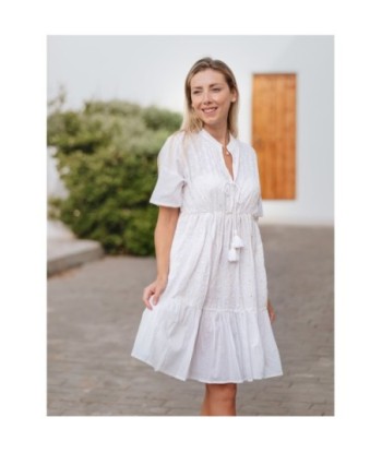 Isla Bonita By SIGRIS Vestido Corto de Algodón con Bordado en Blanco
