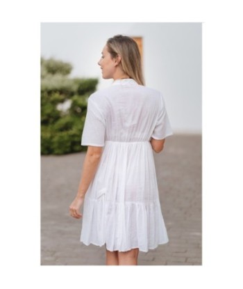 Isla Bonita By SIGRIS Vestido Corto de Algodón con Bordado en Blanco