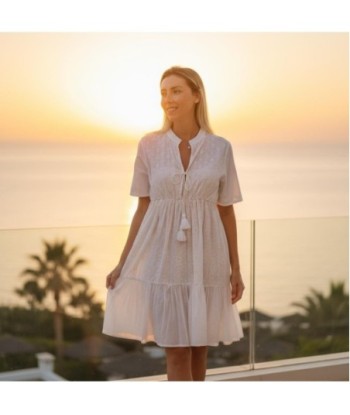 Isla Bonita By SIGRIS Vestido Corto de Algodón con Bordado en Blanco