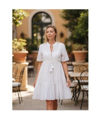 Isla Bonita By SIGRIS Vestido Corto de Algodón con Bordado en Blanco