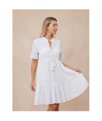 Isla Bonita By SIGRIS Vestido Corto de Algodón con Bordado en Blanco