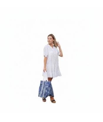 Isla Bonita By SIGRIS Vestido Corto de Algodón Blanco con Detalles Bordados