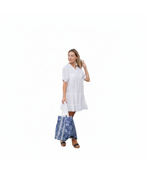 Isla Bonita By SIGRIS Vestido Corto de Algodón Blanco con Detalles Bordados