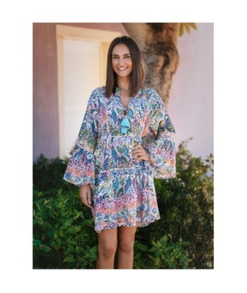Vestido Corto Verde Estampado para Mujer - Moda Isla Bonita - Vestido Elegante de Algodón con Manga ¾ para Ocasiones