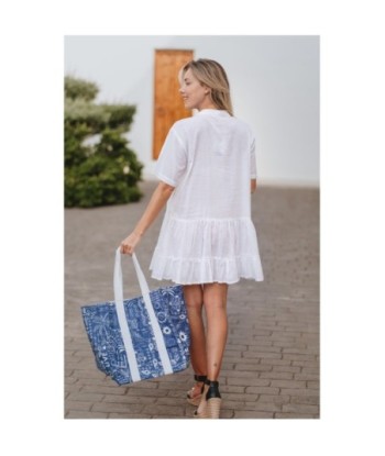 Isla Bonita By SIGRIS Vestido Corto de Algodón Blanco con Detalles Bordados