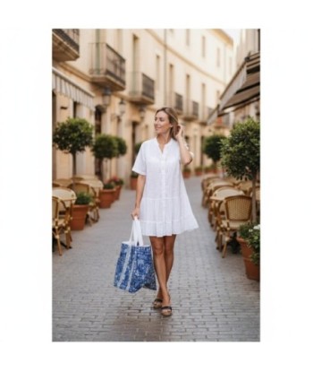Isla Bonita By SIGRIS Vestido Corto de Algodón Blanco con Detalles Bordados