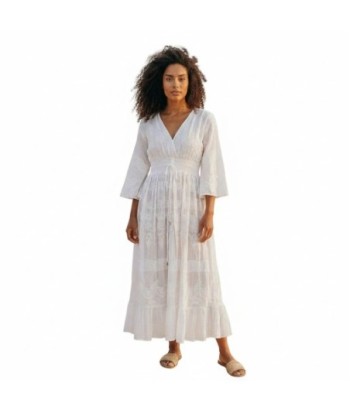 Isla Bonita By SIGRIS Vestido Largo de Algodón 100% con Detalles Bordados