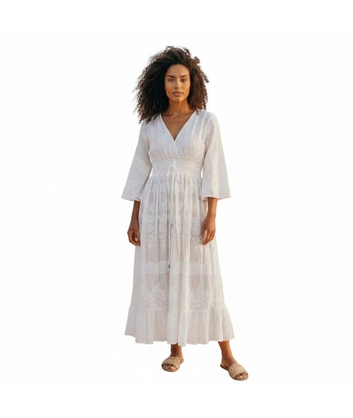 Isla Bonita By SIGRIS Vestido Largo de Algodón 100% con Detalles Bordados