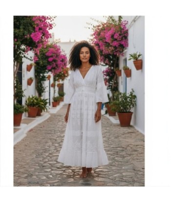 Isla Bonita By SIGRIS Vestido Largo de Algodón 100% con Detalles Bordados